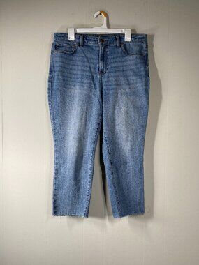 Talbots PETITE Modern Ankle Jeans Women's 14P High Rise Blue Raw Hem Casual